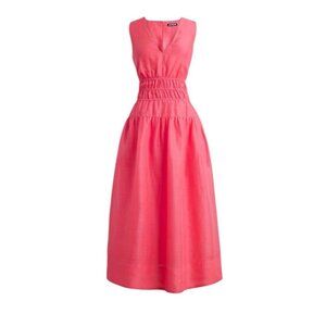J.Crew Hyacinth Garden Rose Ramie V-Neck Smocked Casual Dress Size Small